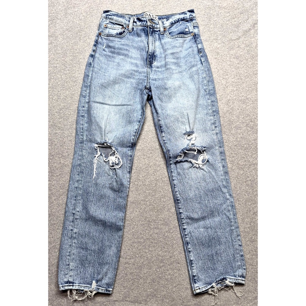 Daze Denim‎ Tough Love Jeans Women 27 Black Faded Straight Leg Raw Hem Vintage